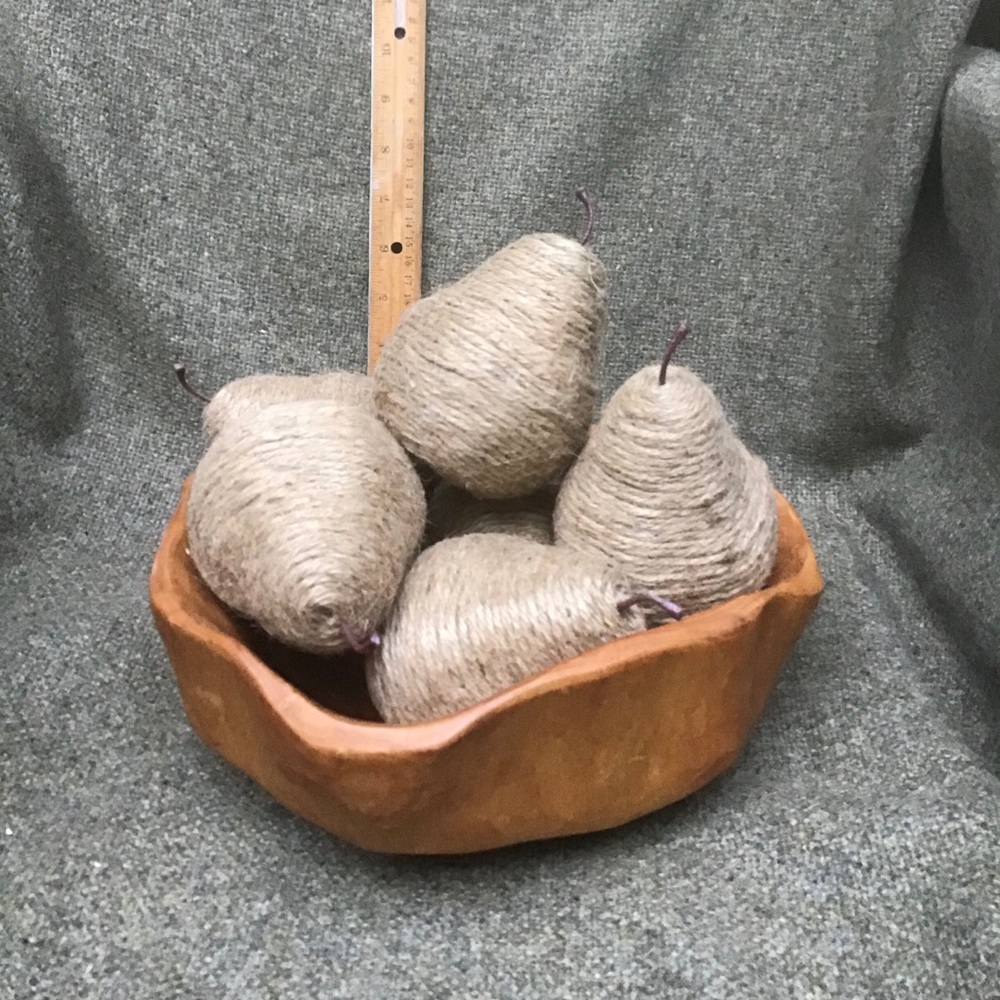 Large hand carved wooden root bowl twine pears